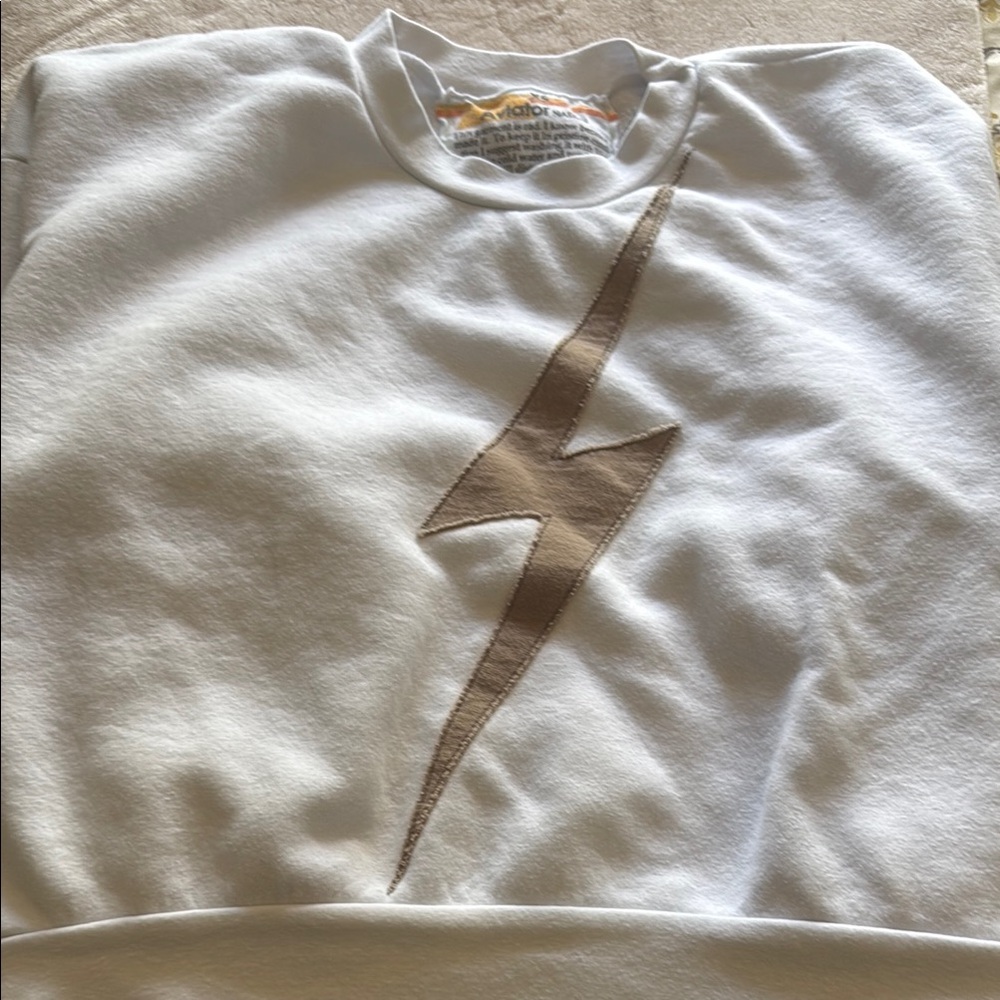 Aviator Nation White Tan Lightning Bolt Sweatshirt